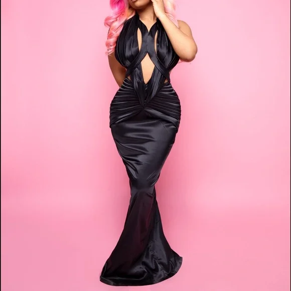Black Satin Mermaid Gown - Picture 3 of 3